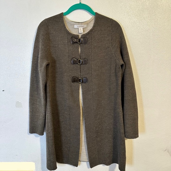 Ellen Tracy Sweaters - Equestrian Style Brown Wool Blend Sweater with Buckle Latch